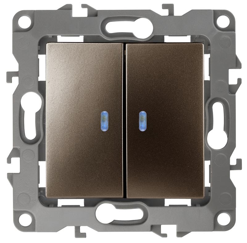 12-1105-13 ЭРА Выключатель двойной с подсветкой 12-1105-13 ЭРА Выключатель двойной с подсветкой