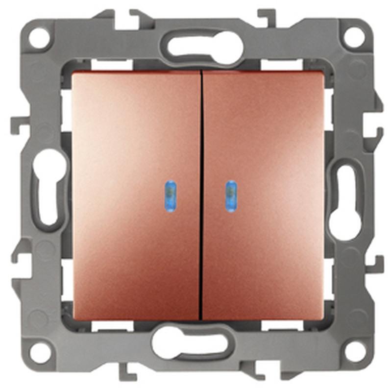 12-1105-14 ЭРА Выключатель двойной с подсветкой 12-1105-14 ЭРА Выключатель двойной с подсветкой