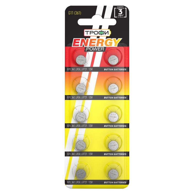 Батарейки Трофи G11 LR721 ENERGY POWER Button Cell оптом купить хорошая цена Батарейки Трофи G11 LR721 ENERGY POWER Button Cell купить оптом недорого