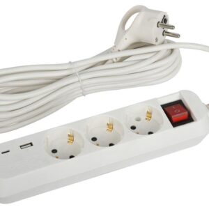 Удлинитель электрический ЭРА UB-3es-5m-USB c заземлением с выключателем 3 розетки + 1xUSBA+1xUSBC 5м 10А купить оптом недорого