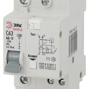 Автоматический выключатель дифференциального тока ЭРА SIMPLE SIMPLE-mod-35 1P+N 63А 30мА тип АС х-ка купить оптом недорого