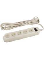 Сетевой фильтр ЭРА USF-5es-5m-I с базовой защитой с заземлением с выключателем 5 розеток 5м 10А слоновая кость купить оптом недорого