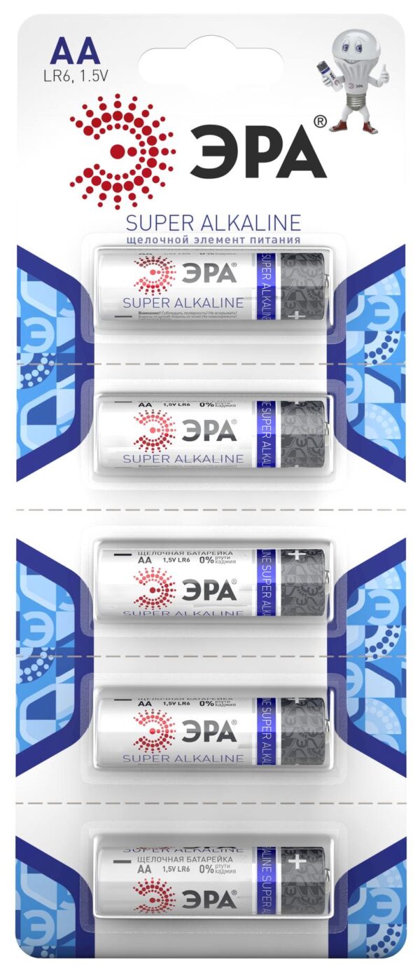 Батарейки ЭРА LR6-5BL Strip SUPER Alkaline купить оптом недорого
