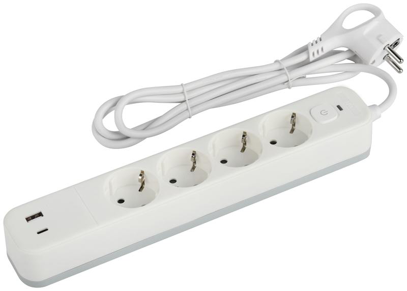 Сетевой фильтр ЭРА USF-4es-3m-2xUSBAC-W с базовой защитой с заземлением с выключателем 4 розетки+2xUSBA+C 3 Сетевой фильтр ЭРА USF-4es-3m-2xUSBAC-W с базовой защитой с заземлением с выключателем 4 розетки+2xUSBA+C 3