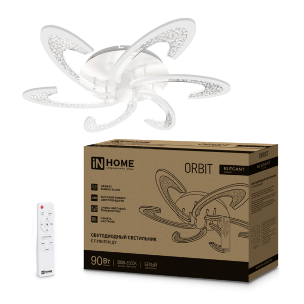 Светильник светодиодный ELEGANT ORBIT 90Вт 230В 3000-6500K 7000Лм 725х635х90мм c пультом ДУ белый IN HOME купить оптом недорого