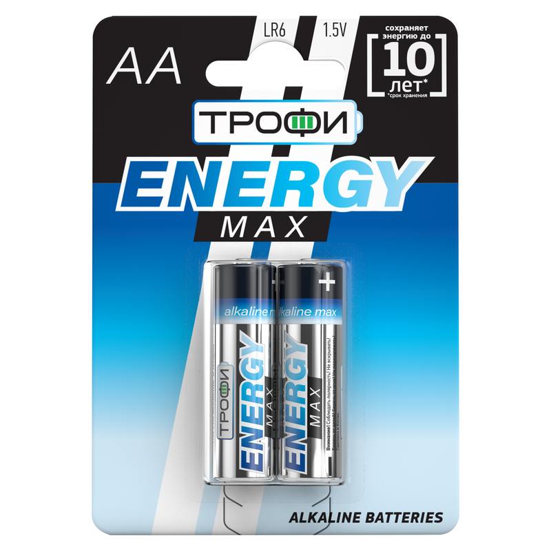 Батарейки Трофи LR6-2BL ENERGY MAX Alkaline оптом купить хорошая цена Батарейки Трофи LR6-2BL ENERGY MAX Alkaline купить оптом недорого