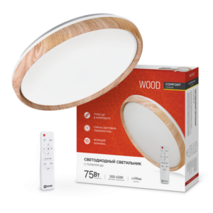Светильник светодиодный COMFORT WOOD 75Вт 230В 3000-6500K 6000Лм 490x90мм с пультом ДУ IN HOME купить оптом недорого