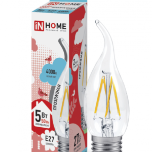 Лампа светодиодная LED-СВЕЧА НА ВЕТРУ-deco 5Вт 230В Е27 4000К 450Лм прозрачная IN HOME купить оптом недорого