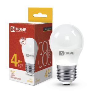 Лампа светодиодная LED-ШАР-VC 4Вт 230В Е27 3000К 380Лм IN HOME купить оптом недорого