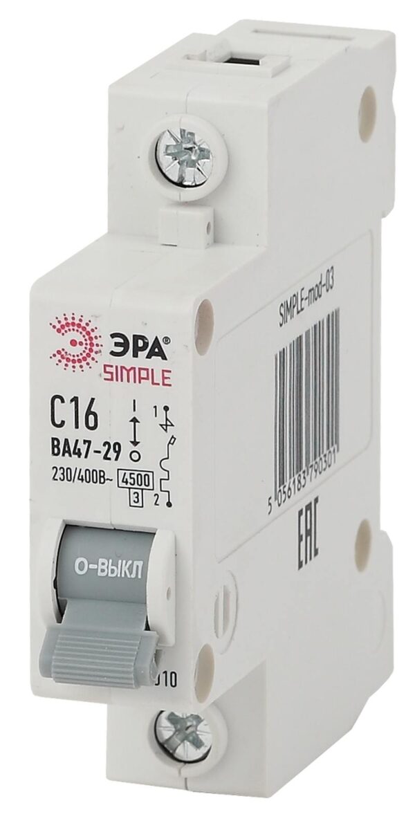 Автоматический выключатель ЭРА SIMPLE SIMPLE-mod-03 ВА 47-29 1P 16А кривая С 4