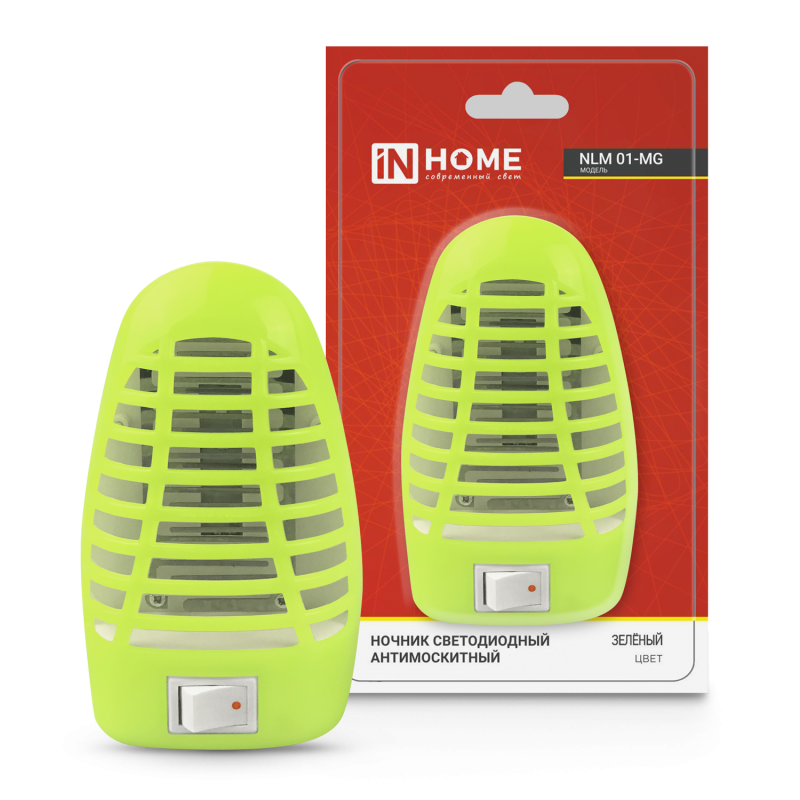 Ночник светодиодный москитный NLM 01-MG зеленый с выключателем 230В IN HOME оптом купить хорошая цена Ночник светодиодный москитный NLM 01-MG зеленый с выключателем 230В IN HOME купить оптом недорого