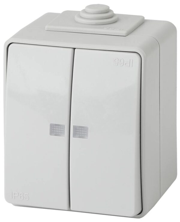 11-1605-03 ЭРА Выключатель двойной с подсветкой IP65