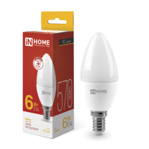 Лампа светодиодная LED-СВЕЧА-VC 6Вт 230В Е14 3000К 570Лм IN HOME купить оптом недорого
