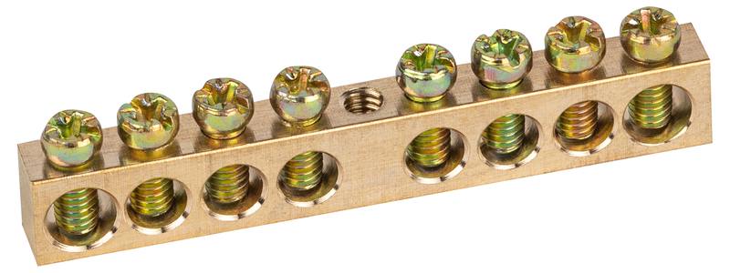 Шина ЭРА NO-122-14 PEN земля-ноль 6х9мм 8/1 латунная с креплениями по центру оптом купить хорошая цена Шина ЭРА NO-122-14 PEN земля-ноль 6х9мм 8/1 латунная с креплениями по центру купить оптом недорого