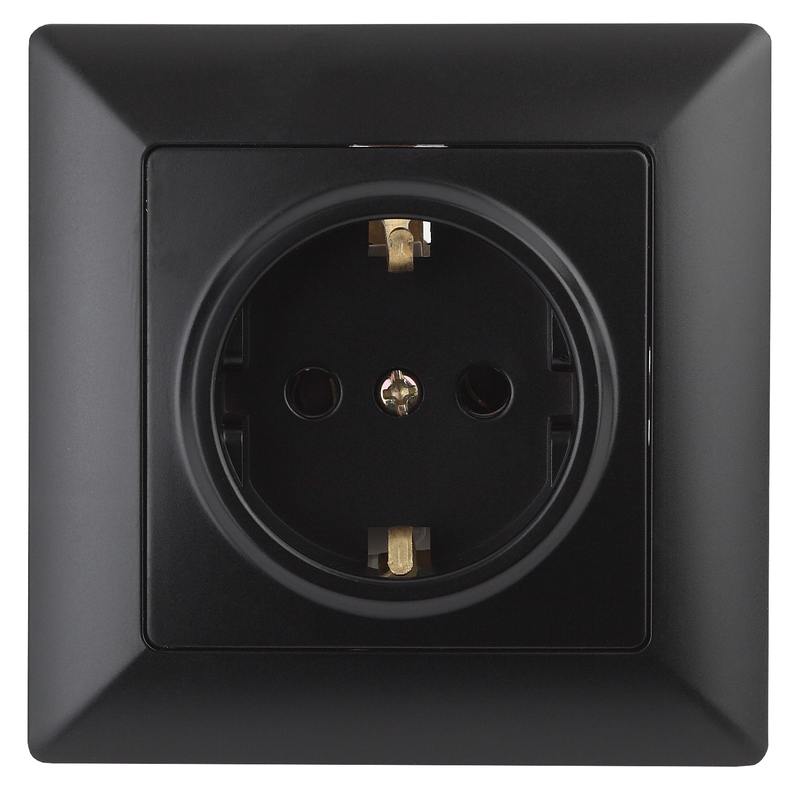 Розетка Intro Solo 4-206-05 с заземлением 2P+E Schuko со шторками Розетка Intro Solo 4-206-05 с заземлением 2P+E Schuko со шторками