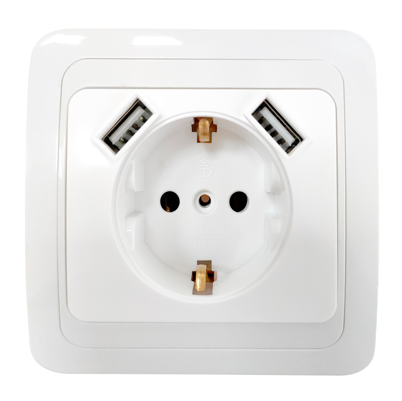Розетка одинарная с заземлением CLASSICO с двумя USB белая 2047 IN HOME оптом купить хорошая цена Розетка одинарная с заземлением CLASSICO с двумя USB белая 2047 IN HOME купить оптом недорого
