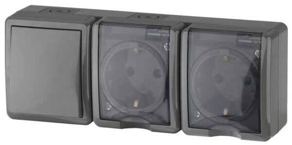 11-7403-03 ЭРА Блок две розетки+выключатель IP54