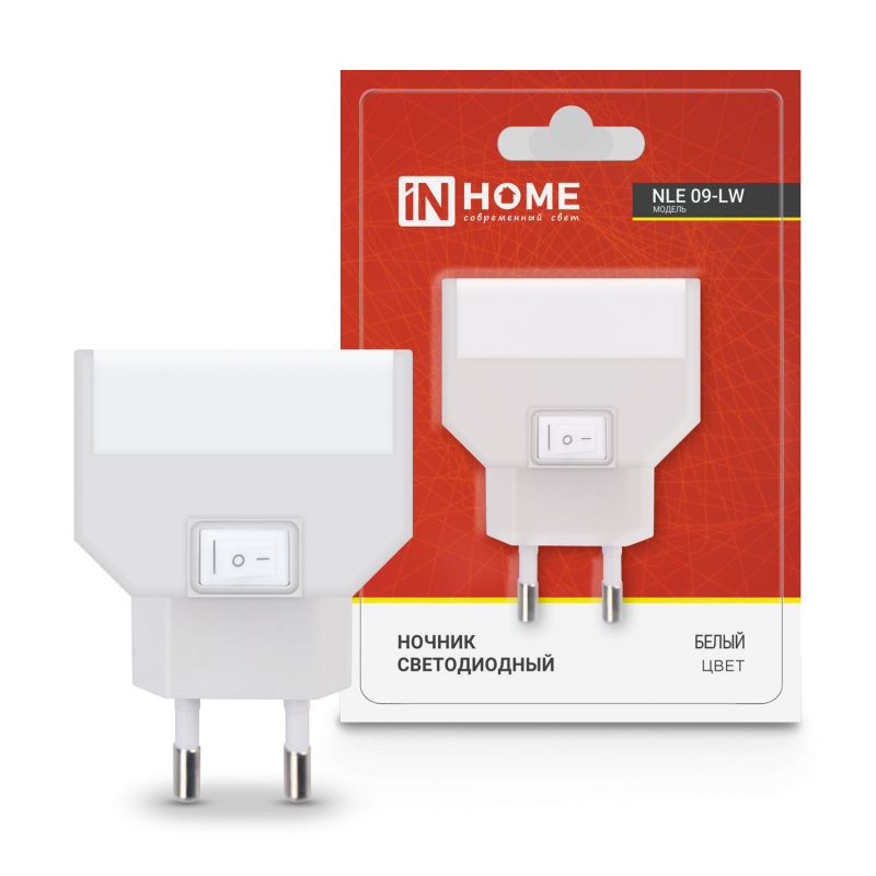 Ночник светодиодный NLE 09-LW белый с выключателем 230В IN HOME оптом купить хорошая цена Ночник светодиодный NLE 09-LW белый с выключателем 230В IN HOME купить оптом недорого
