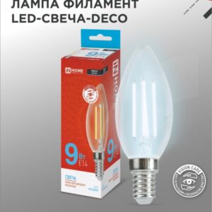 Лампа светодиодная LED-СВЕЧА-deco 9Вт 230В Е14 6500К 1040Лм прозрачная IN HOME купить оптом недорого
