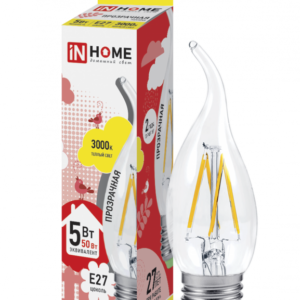 Лампа светодиодная LED-СВЕЧА НА ВЕТРУ-deco 5Вт 230В Е27 3000К 450Лм прозрачная IN HOME купить оптом недорого