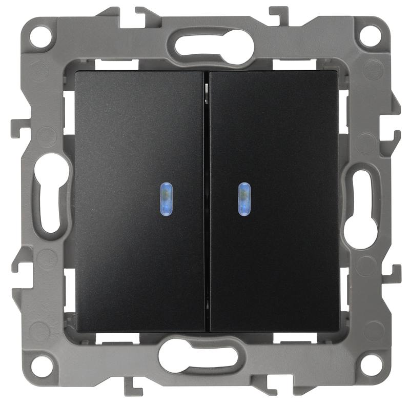 12-1105-05 ЭРА Выключатель двойной с подсветкой 12-1105-05 ЭРА Выключатель двойной с подсветкой