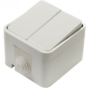 Выключатель двухклавишный AQUA белый полугерметичный 3200 IN HOME купить оптом недорого