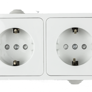 Розетка двойная с заземлением со шторкой AQUA белая полугерметичная 3123 IN HOME купить оптом недорого