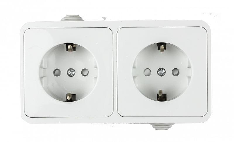 Розетка двойная с заземлением со шторкой AQUA белая полугерметичная 3123 IN HOME оптом купить хорошая цена Розетка двойная с заземлением со шторкой AQUA белая полугерметичная 3123 IN HOME купить оптом недорого