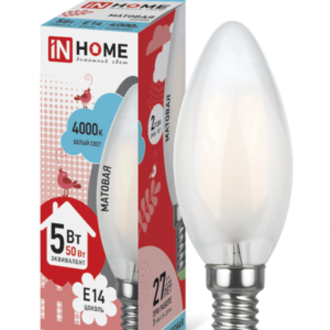 Лампа светодиодная LED-СВЕЧА-deco 5Вт 230В Е14 4000К 450Лм матовая IN HOME купить оптом недорого