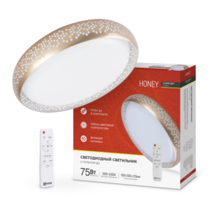 Светильник светодиодный COMFORT HONEY 75Вт 230В 3000-6500K 6000Лм 500х120мм c пультом ДУ IN HOME купить оптом недорого