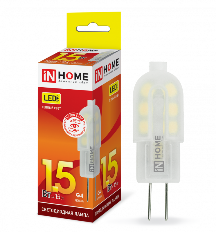 Лампа светодиодная LED-JC-VC 1.5Вт 12В G4 3000К 95Лм IN HOME оптом купить хорошая цена Лампа светодиодная LED-JC-VC 1.5Вт 12В G4 3000К 95Лм IN HOME купить оптом недорого