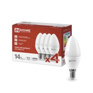 Лампа светодиодная LED-СВЕЧА-VC 4PACK 14Вт 230В Е14 4000К 1330Лм (4шт./упак) IN HOME купить оптом недорого