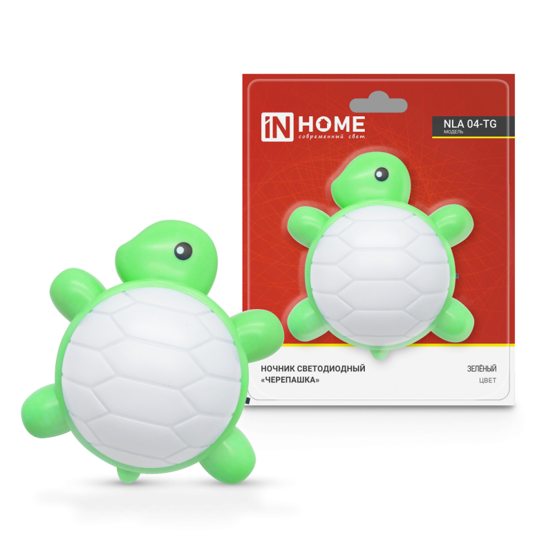 Ночник светодиодный NLA 04-TG ЧЕРЕПАШКА зелёная с выключателем 230В IN HOME оптом купить хорошая цена Ночник светодиодный NLA 04-TG ЧЕРЕПАШКА зелёная с выключателем 230В IN HOME купить оптом недорого