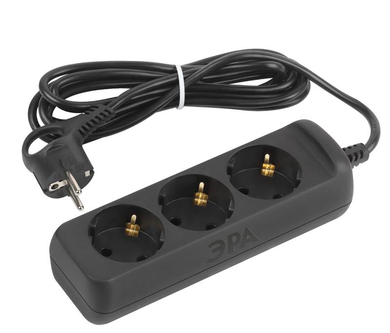 Удлинитель электрический ЭРА UX-3e-5m-B с заземлением 3 розетки 5м ПВС 3x0 Удлинитель электрический ЭРА UX-3e-5m-B с заземлением 3 розетки 5м ПВС 3x0