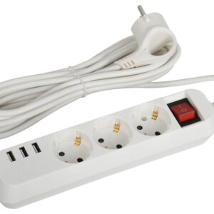 Удлинитель электрический ЭРА U-3es-5m-USB c заземлением с выключателем 3 розетки + 3xUSBA 5м 10А купить оптом недорого