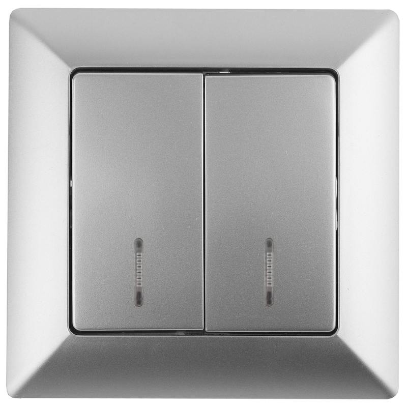 Выключатель Intro Solo 4-105-03 двухклавишный с подсветкой Выключатель Intro Solo 4-105-03 двухклавишный с подсветкой