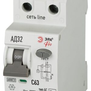 АВДТ 6кА ЭРА PRO D326E2C63АC100P АД-32 электронное 1P+N C63 100мА тип АC защита 270В купить оптом недорого