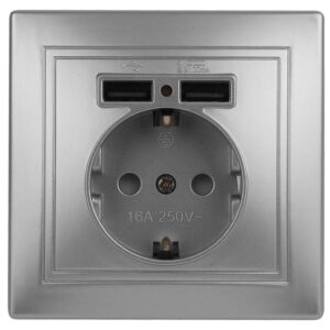 Розетка Intro Plano 1-410-03 с заземлением 2P+E Schuko со шторками