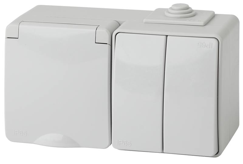 11-7602-03 ЭРА Блок розетка+выкл. двойн. гориз. IP65 11-7602-03 ЭРА Блок розетка+выкл. двойн. гориз. IP65
