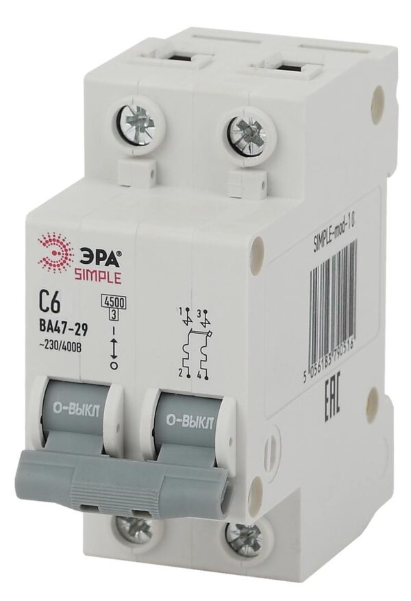 Автоматический выключатель ЭРА SIMPLE SIMPLE-mod-10 2P 6А (C) 4